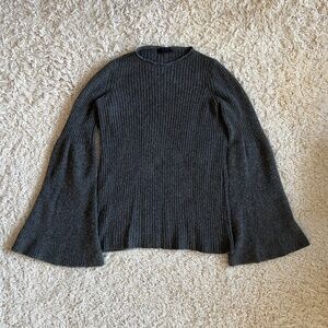 The Row Grey Cashmere Ribbed Bell Sleeve Sweater